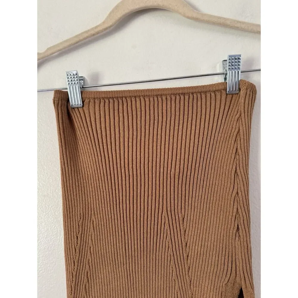 NWT TopShop Brown Ribbed Side Slit Knit Pull On Stretchy Pencil Skirt Size 4-6 - Picture 4 of 6